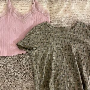Purple Lace Trim Tank and Green Flower Print Tee